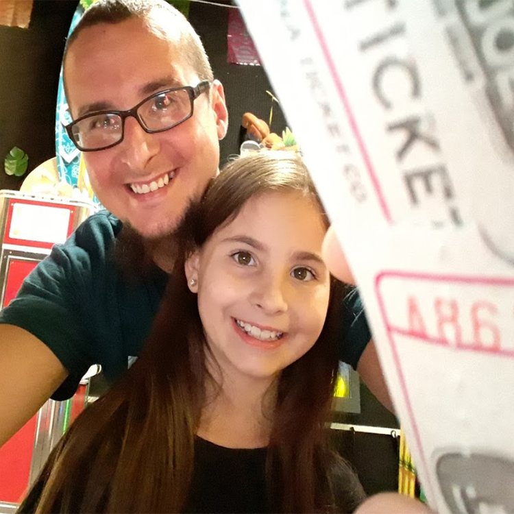 Family winning tickets at Happy Joe's Pizza Galesburg